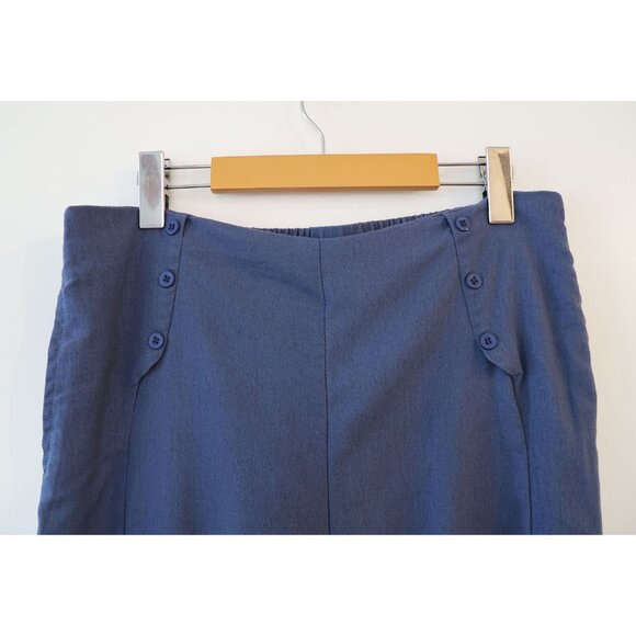 Wide Leg, Vintage Silhouette High Rise Button Front Lightweight Trousers Blue L - Picture 4 of 4